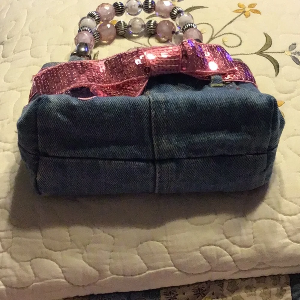 Purse Small Blue Jean Denim Purse with Jewel Handles